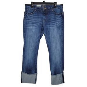 KUT from the Kloth Straight Leg Jeans Frayed Crop Cuff Blue Stretch Womens 12